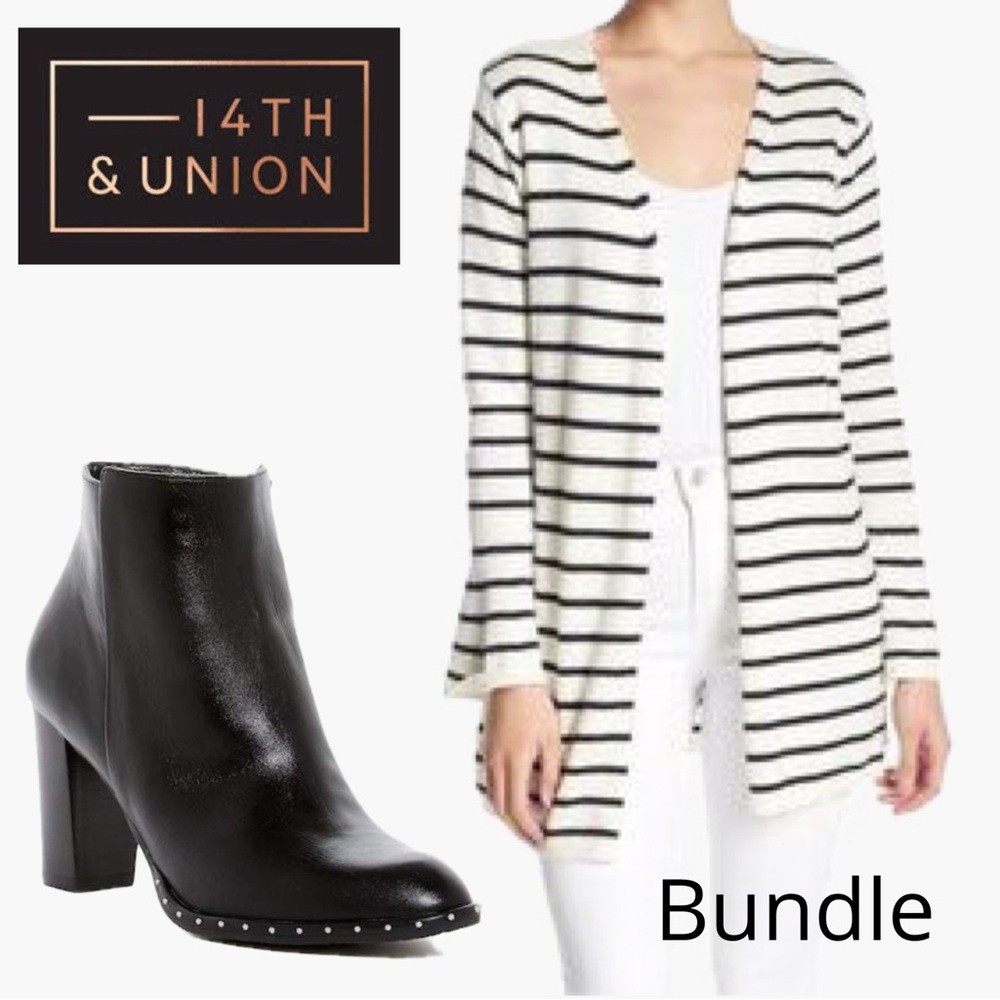 14th & Union Maritza black studded leather ankle boots | Sz 9 & striped cardigan